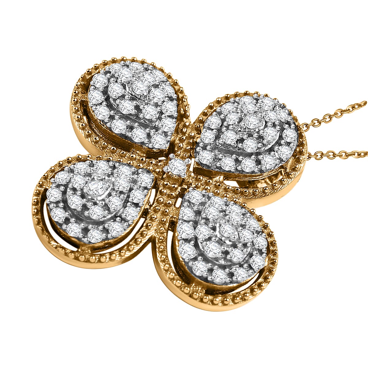 Diamond Pendant with Chain (Size 20) in 18K Vermeil YG Plated Sterling Silver 0.33 Ct