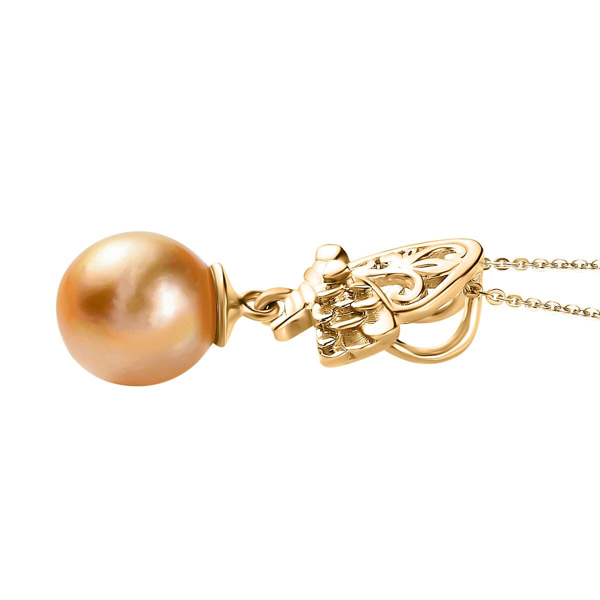 Golden South Sea Pearl Pendant with Chain (Size 20) in 18K Vermeil Yellow Gold Plated Sterling Silver