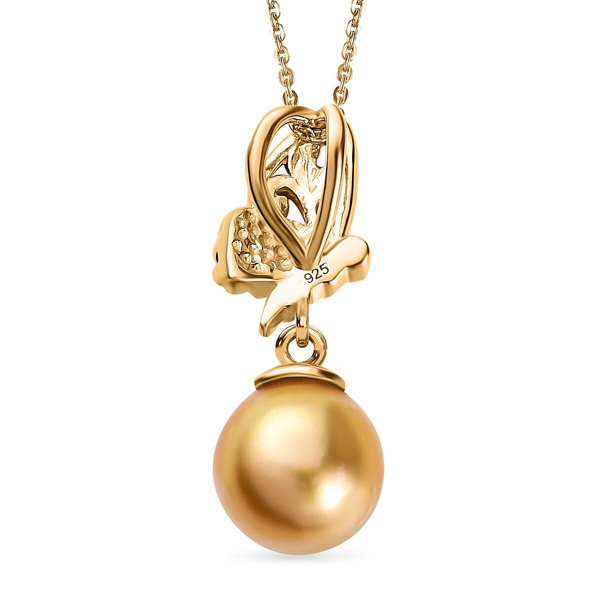 Golden South Sea Pearl Pendant with Chain (Size 20) in 18K Vermeil Yellow Gold Plated Sterling Silver