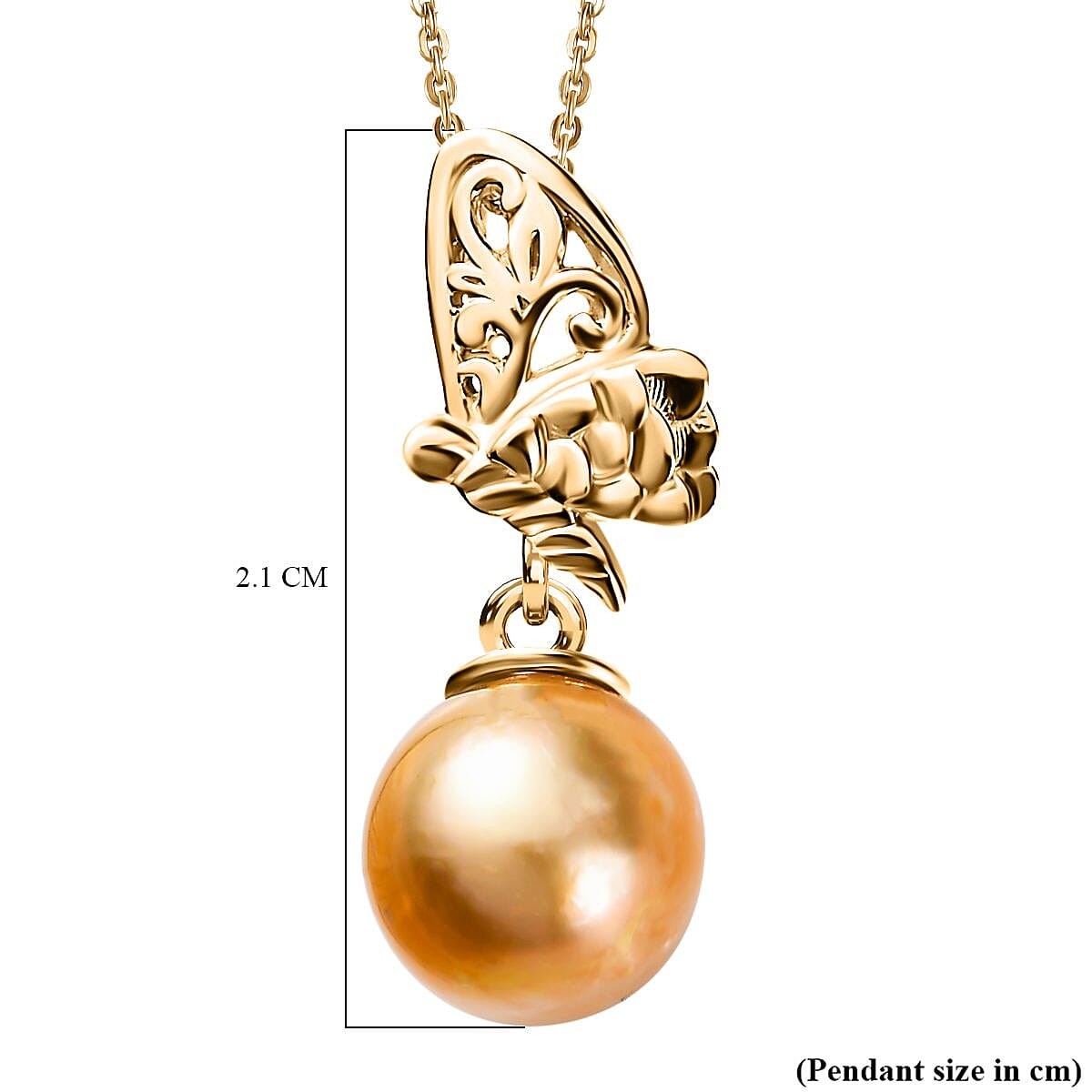 Golden South Sea Pearl Pendant with Chain (Size 20) in 18K Vermeil Yellow Gold Plated Sterling Silver