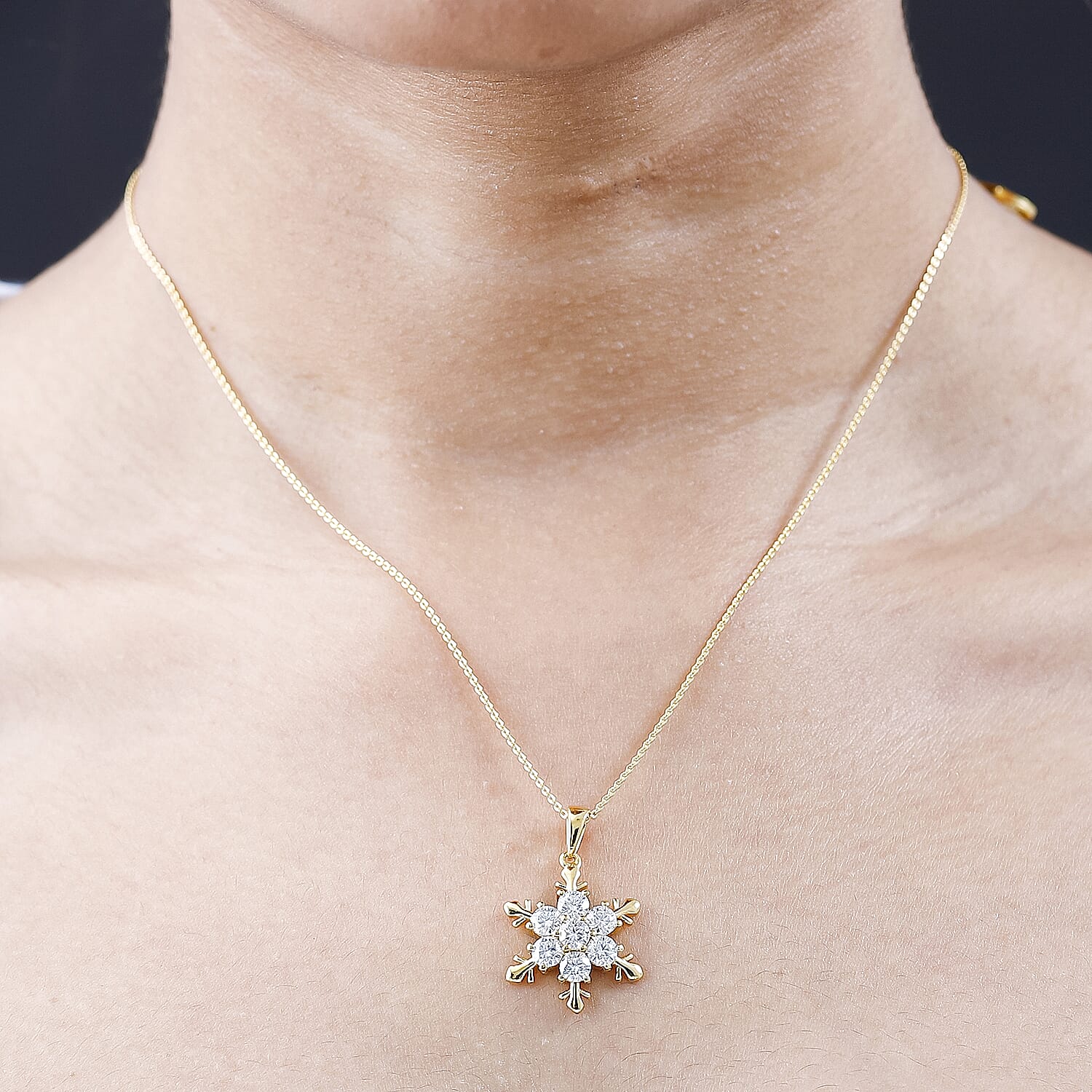 Moissanite Snowflake Pendant with Chain (Size 20) in 18K Yellow Gold Vermeil Plated Sterling Silver 1.62 Ct.