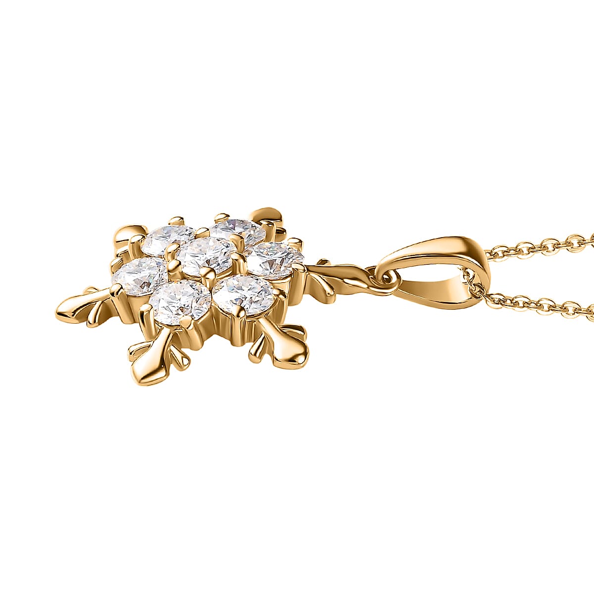 Moissanite Snowflake Pendant with Chain (Size 20) in 18K Yellow Gold Vermeil Plated Sterling Silver 1.62 Ct.