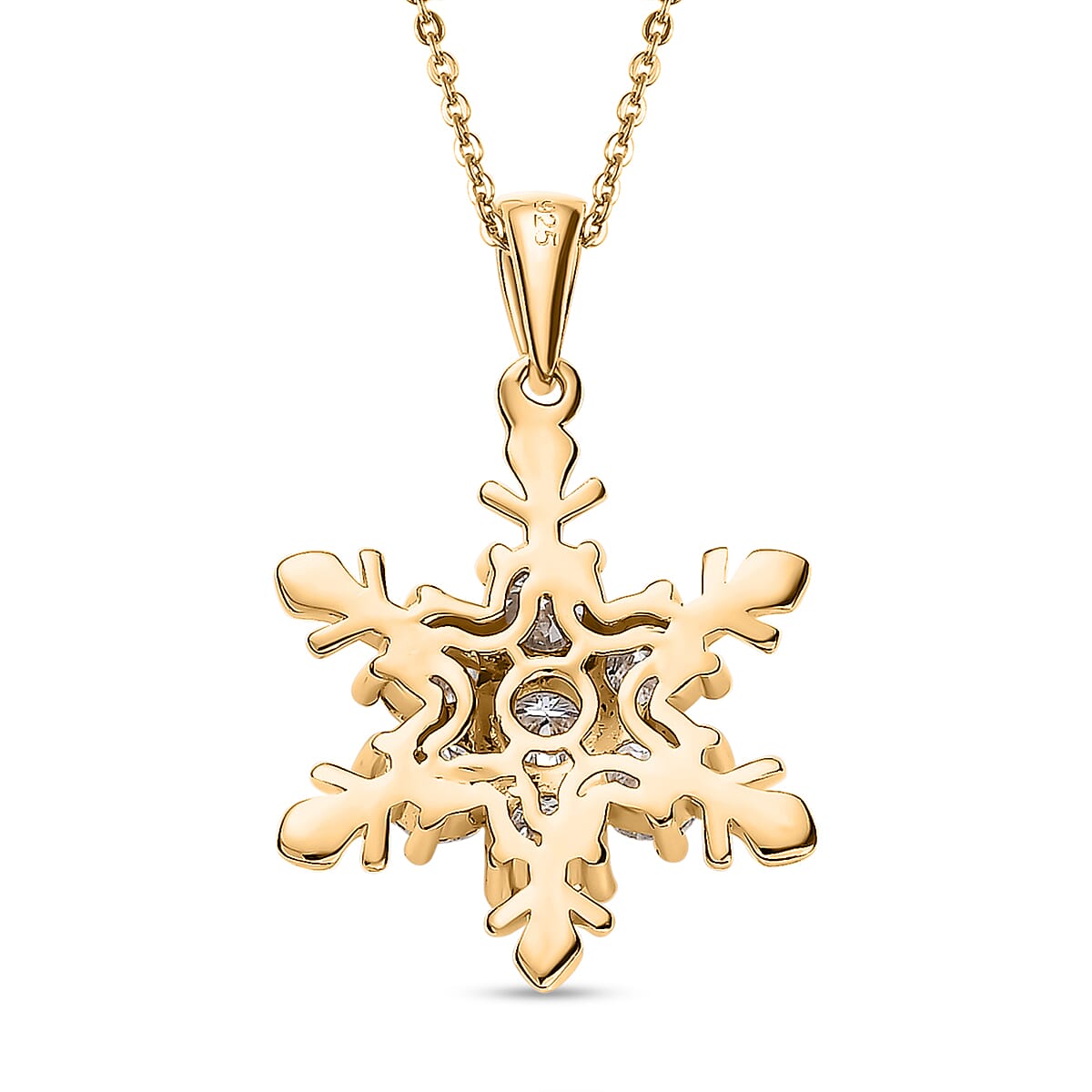 Moissanite Snowflake Pendant with Chain (Size 20) in 18K Yellow Gold Vermeil Plated Sterling Silver 1.62 Ct.