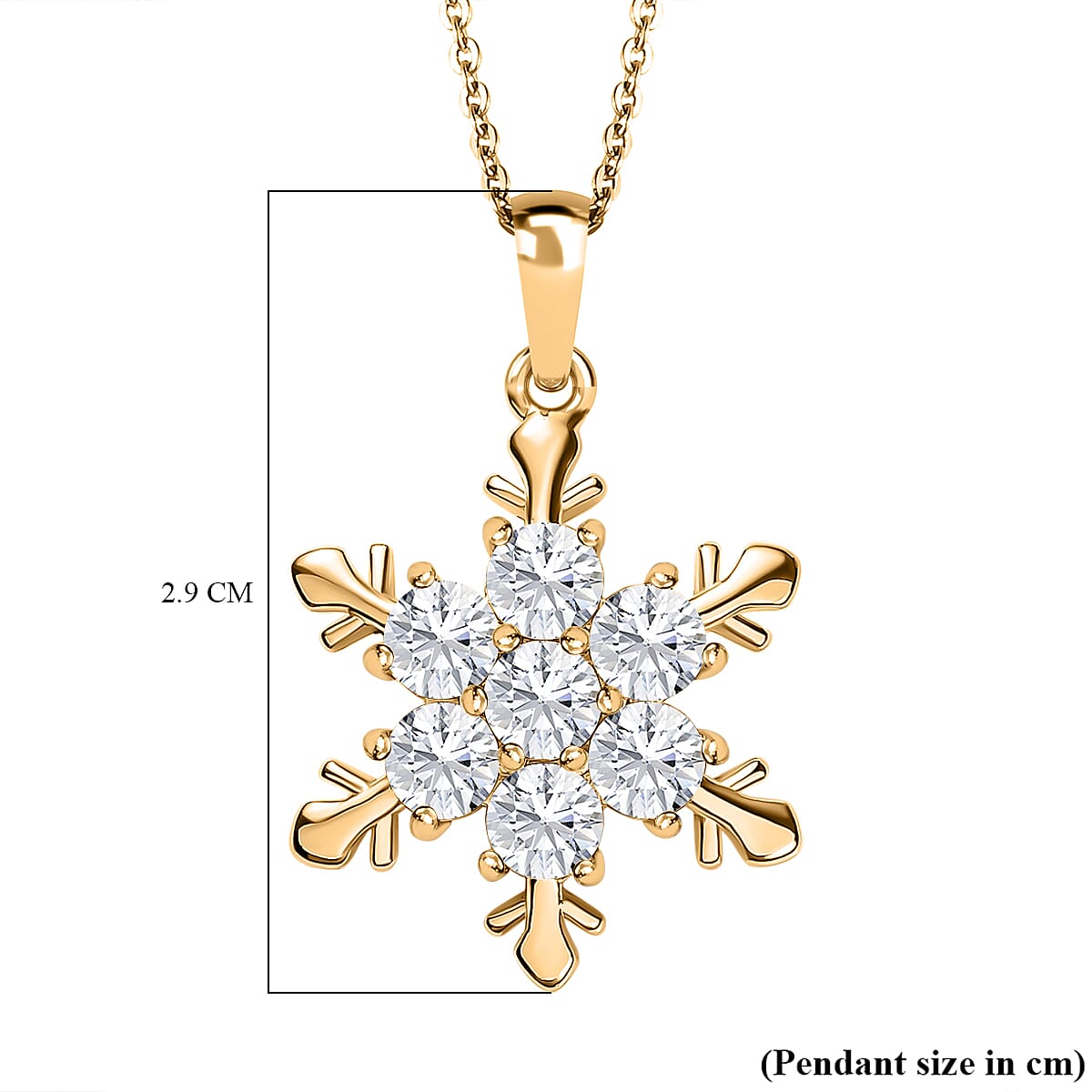 Moissanite Snowflake Pendant with Chain (Size 20) in 18K Yellow Gold Vermeil Plated Sterling Silver 1.62 Ct.