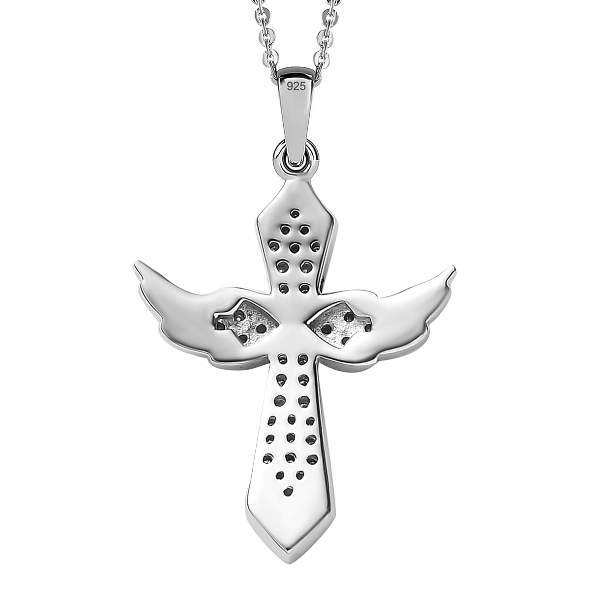 Moissanite Angel Wings Pendant with Chain (Size 20) in Platinum Overlay Sterling Silver