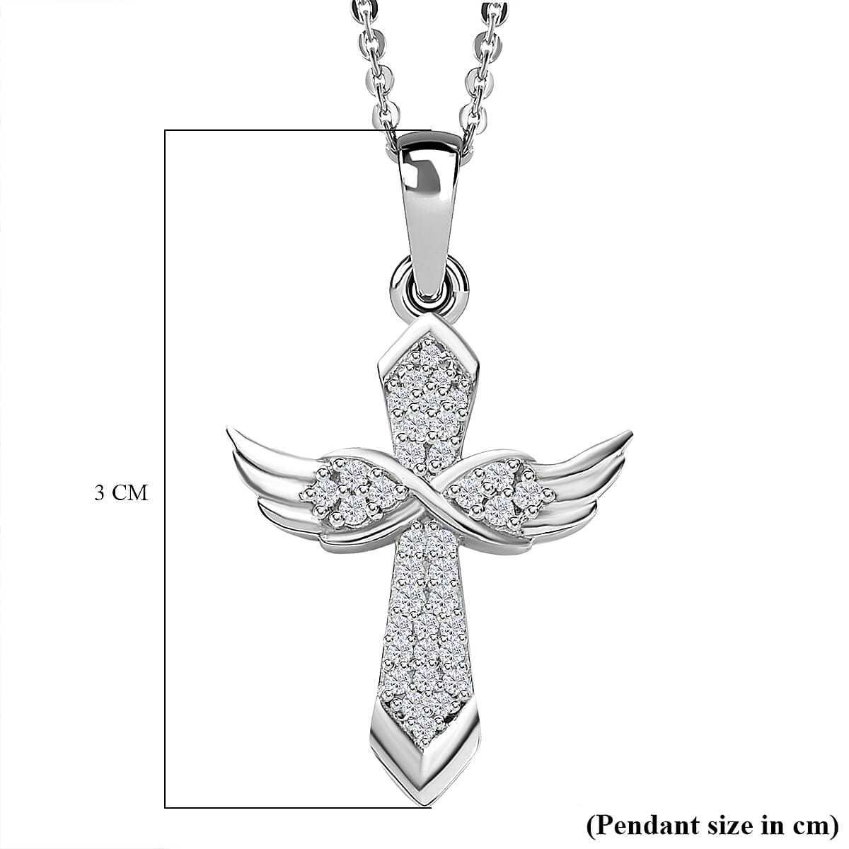 Moissanite Angel Wings Pendant with Chain (Size 20) in Platinum Overlay Sterling Silver