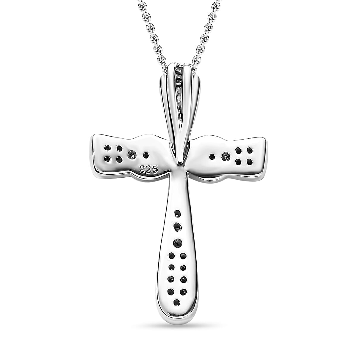 Moissanite Cross Pendant with Chain (Size 20) in Platinum Overlay Sterling Silver