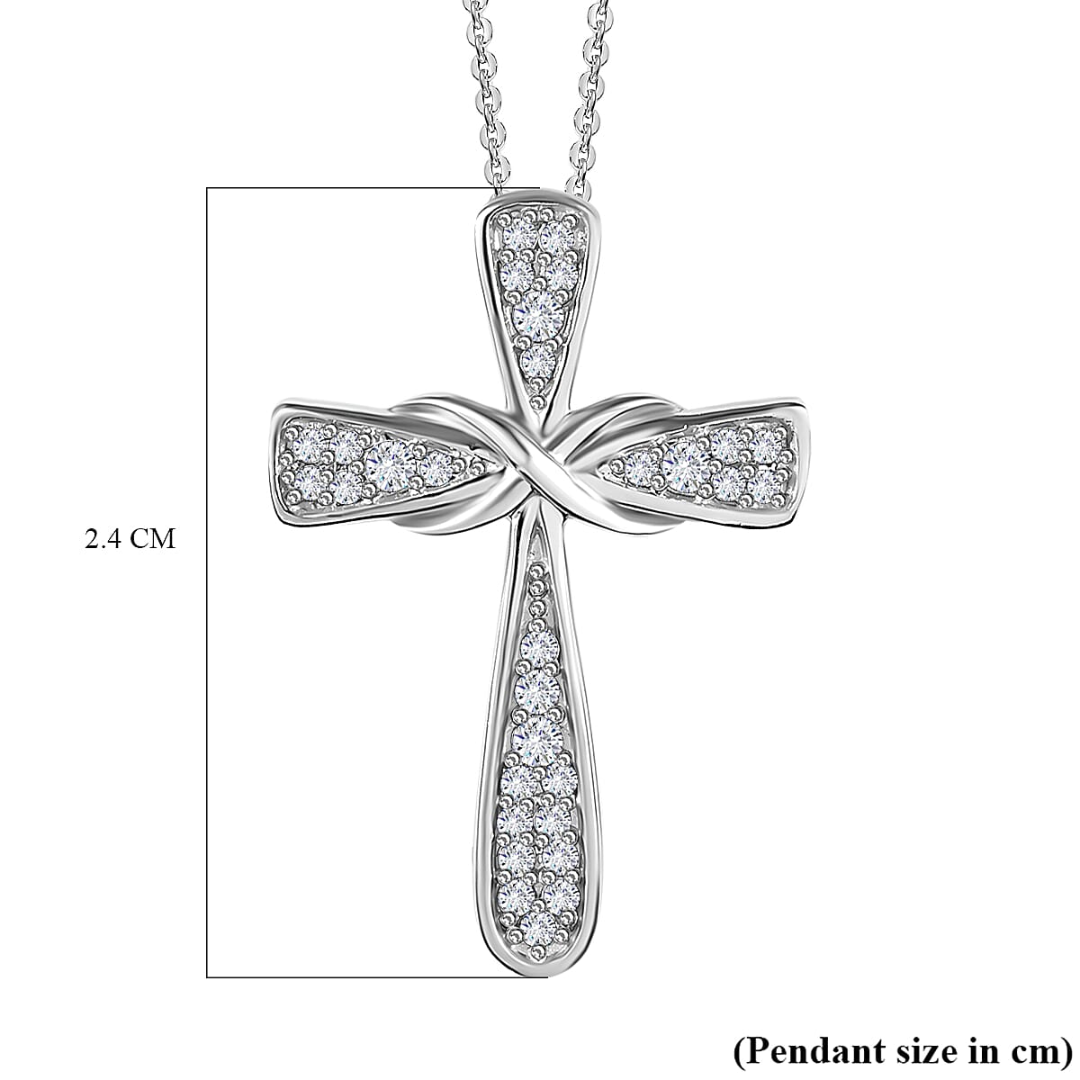 Moissanite Cross Pendant with Chain (Size 20) in Platinum Overlay Sterling Silver