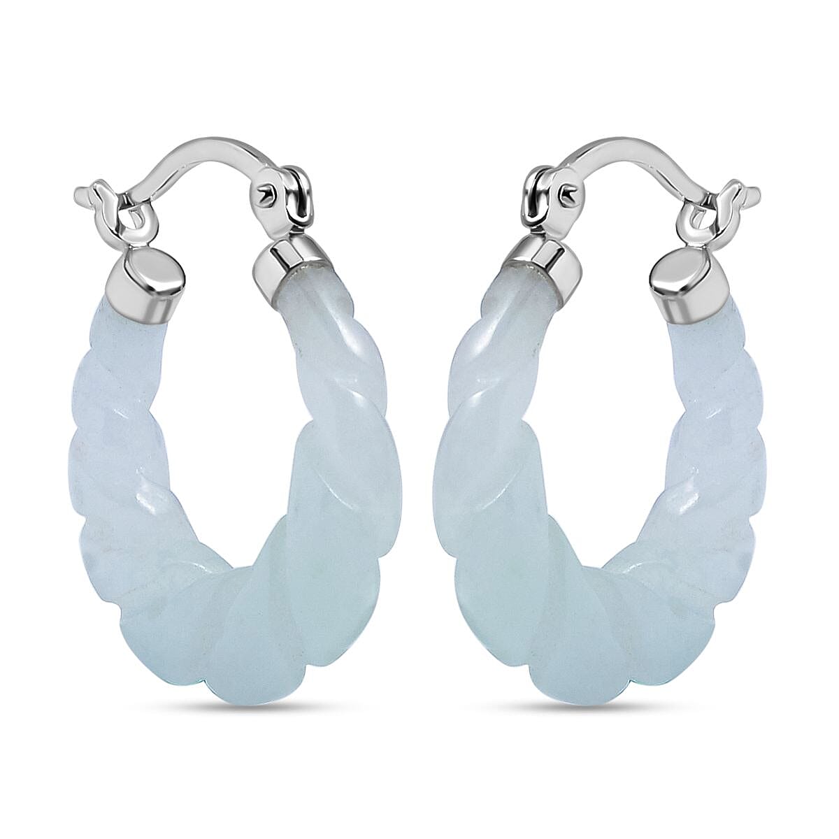 Black Friday DoorBuster - 2 Piece Set White Jadeite Jade Bracelet and Carved Hoop Earrings in Rhodium Overlay Sterling Silver 211 Ct