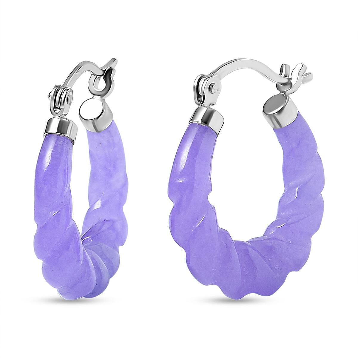 One Time Deal- AAA Purple Jade Beads Bracelet and Hoop Earrings in Rhodium Overlay Sterling Silver 123.60 Ct