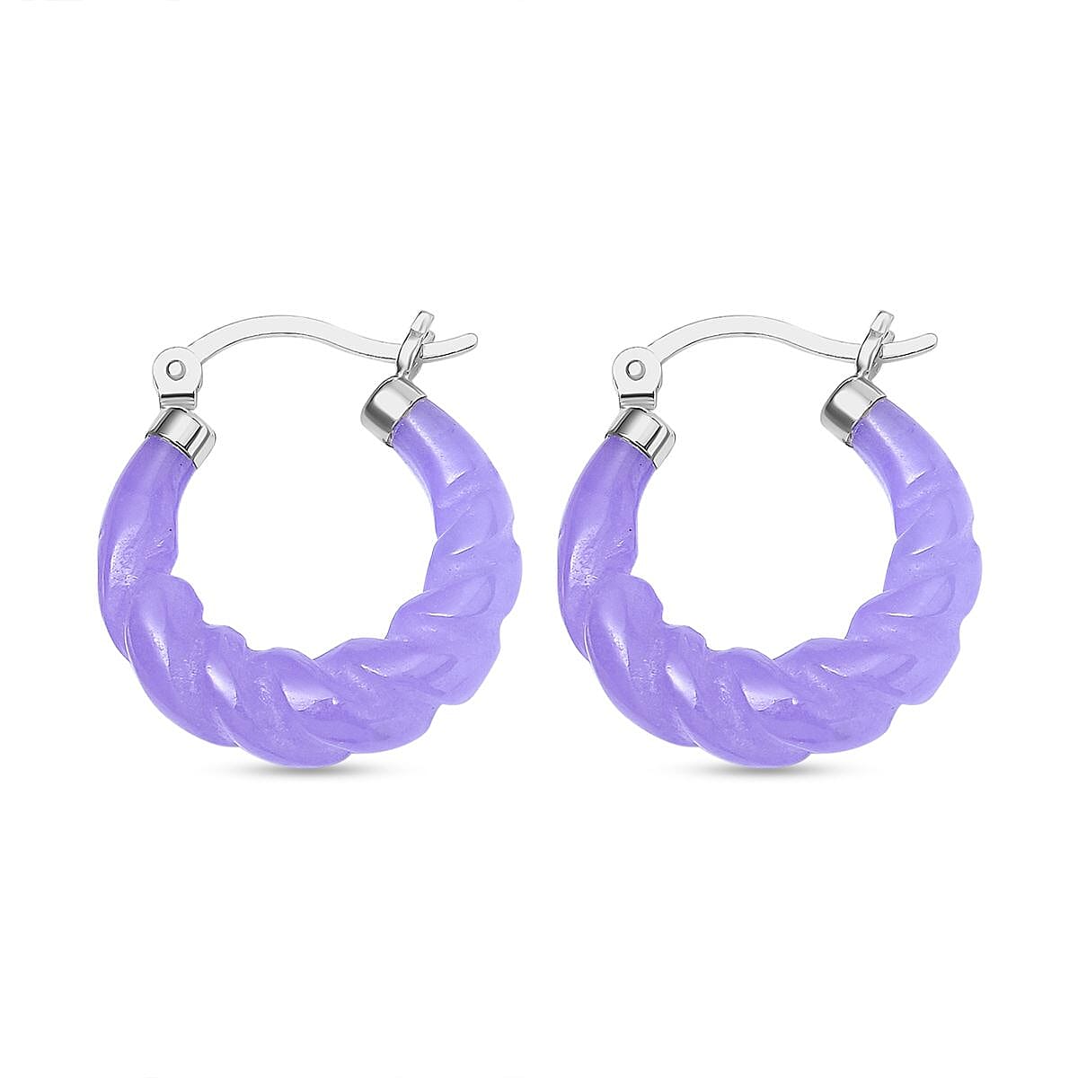 One Time Deal- AAA Purple Jade Beads Bracelet and Hoop Earrings in Rhodium Overlay Sterling Silver 123.60 Ct