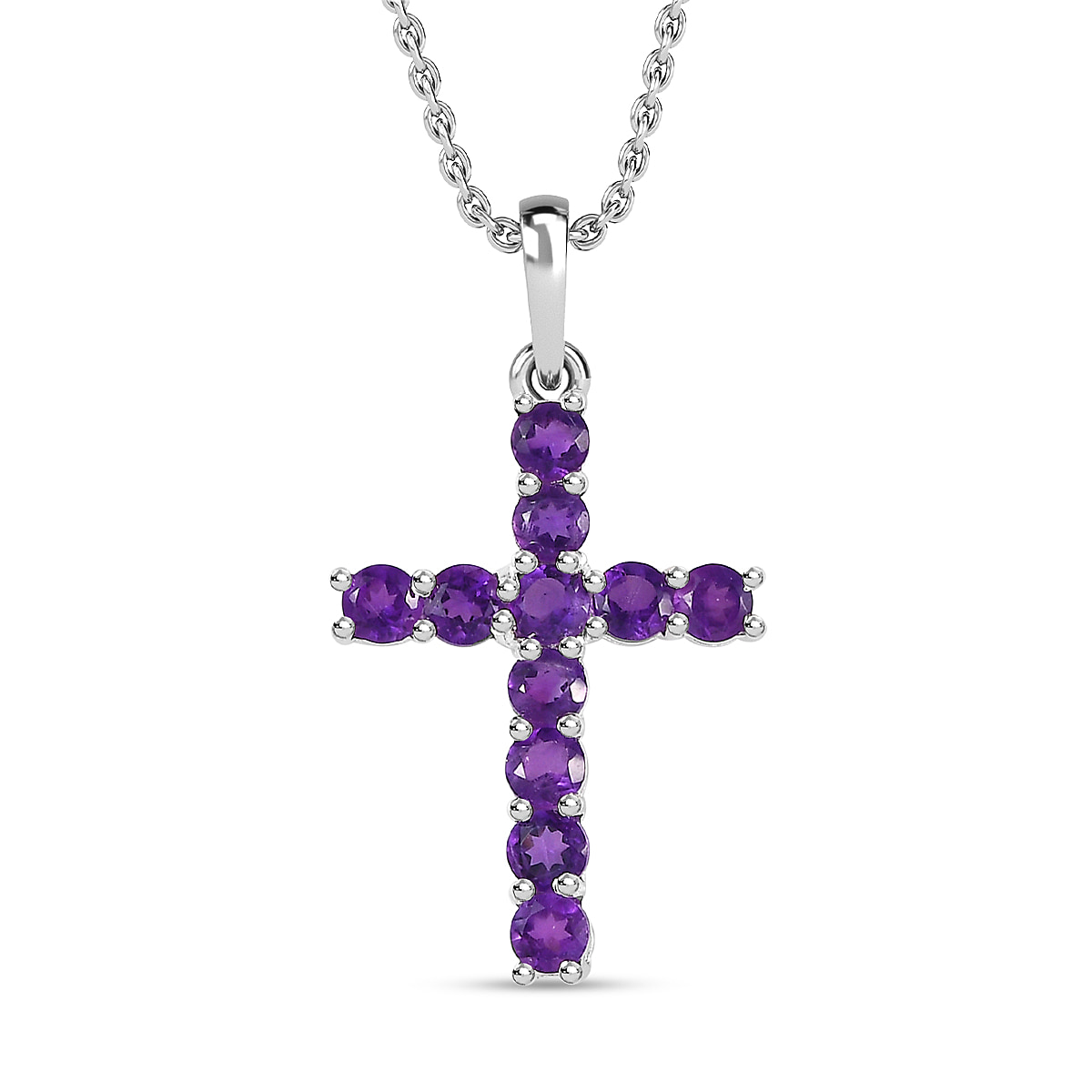 Amethyst Cross Sterling Silver Pendant with Chain (Size 20) 1.30 Ct.