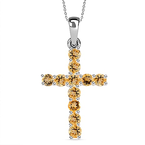 Citrine Sterling Silver Cross Pendant with Chain (Size 20)