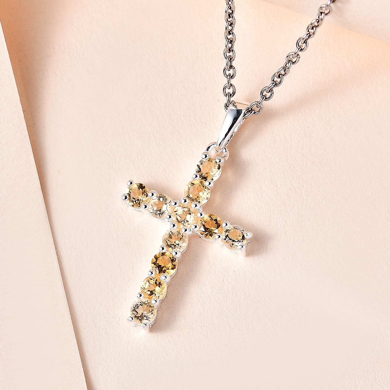 Citrine Sterling Silver Cross Pendant with Chain (Size 20)
