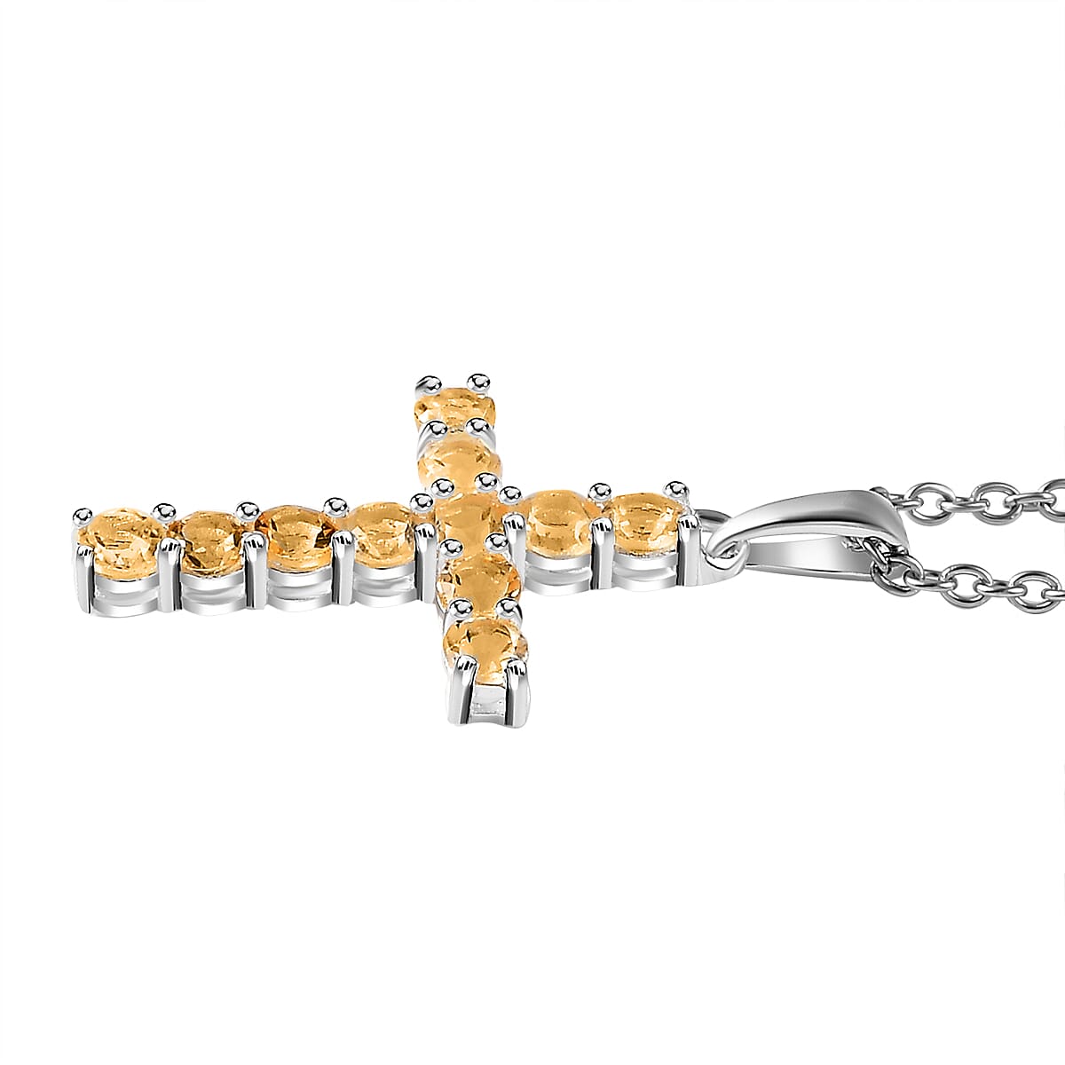 Citrine Sterling Silver Cross Pendant with Chain (Size 20)