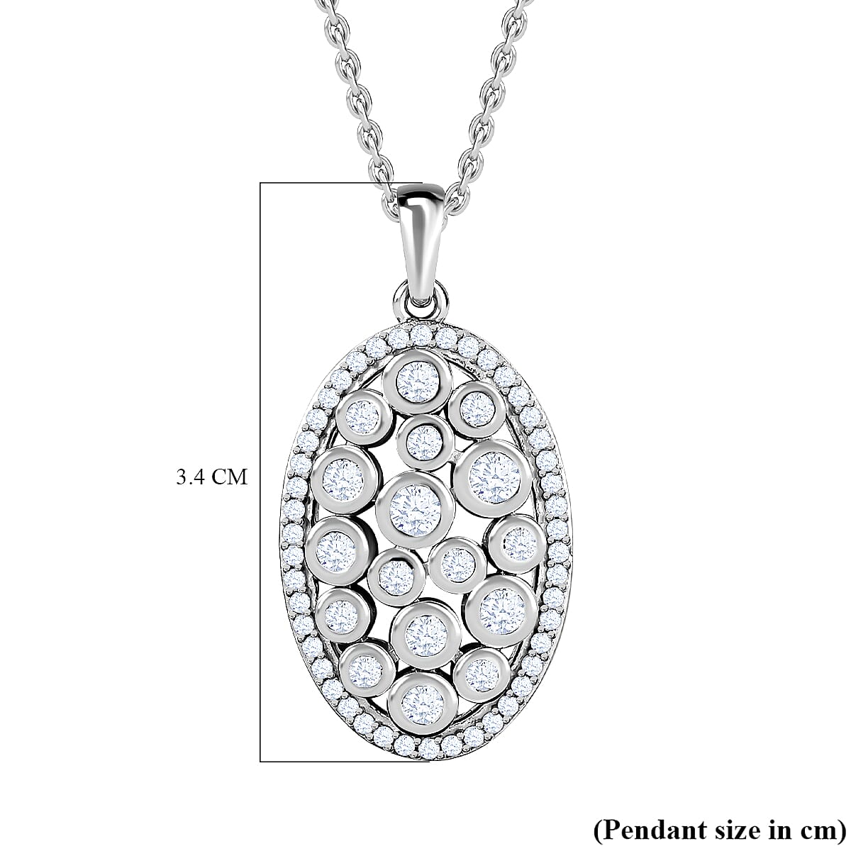 Designer Inspired Cubic Zirconia Platinum Overlay Sterling Silver Oval Locket Pendant with Chain (Size 20)