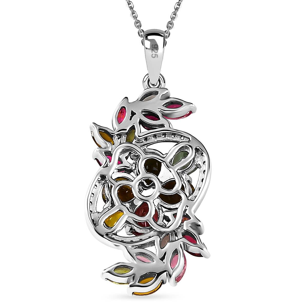 Multi-Tourmaline & Natural Zircon Pendant with Chain (Size 20) in Platinum Overlay Sterling Silver 3.00 Ct.