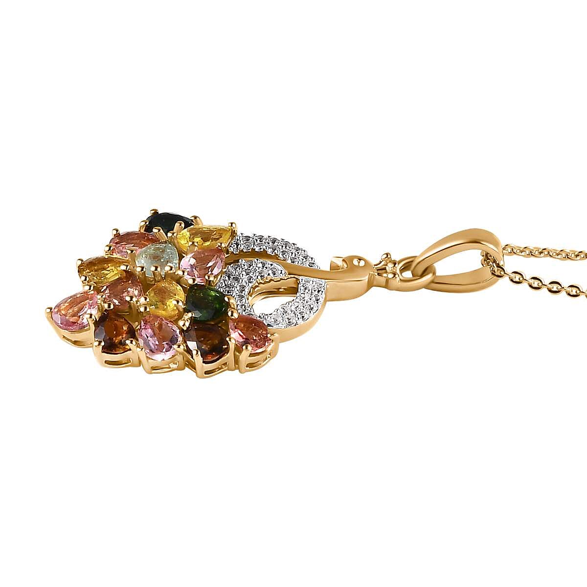 Multi-Tourmaline & Natural Zircon Pendant with Chain (Size 20) in 18K Yellow Gold Vermeil Plated Sterling Silver 2.20 Ct