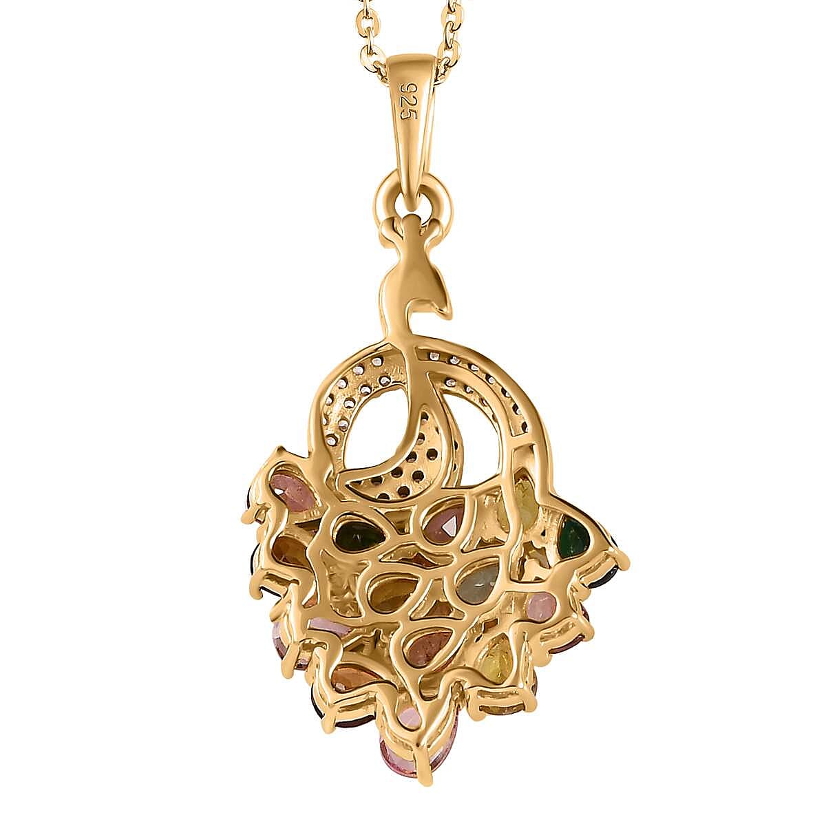 Multi-Tourmaline & Natural Zircon Pendant with Chain (Size 20) in 18K Yellow Gold Vermeil Plated Sterling Silver 2.20 Ct