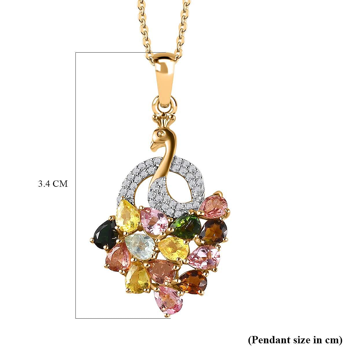 Multi-Tourmaline & Natural Zircon Pendant with Chain (Size 20) in 18K Yellow Gold Vermeil Plated Sterling Silver 2.20 Ct