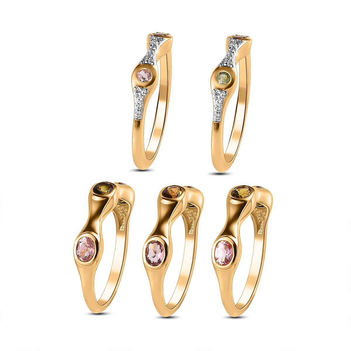 Set of 5 - Multi-Tourmaline & Natural Zircon Stackable Ring in 18K Yellow Gold Vermeil Plated Sterling Silver 2.140  Ct, Silver Wt 10.60 GM