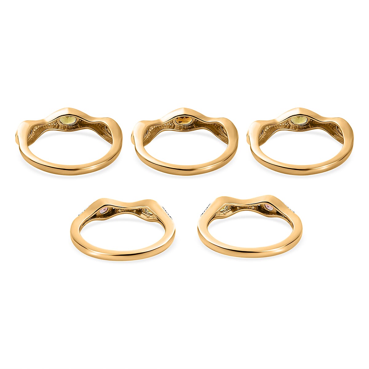 Set of 5 - Multi-Tourmaline & Natural Zircon Stackable Ring in 18K Yellow Gold Vermeil Plated Sterling Silver 2.140  Ct, Silver Wt 10.60 GM