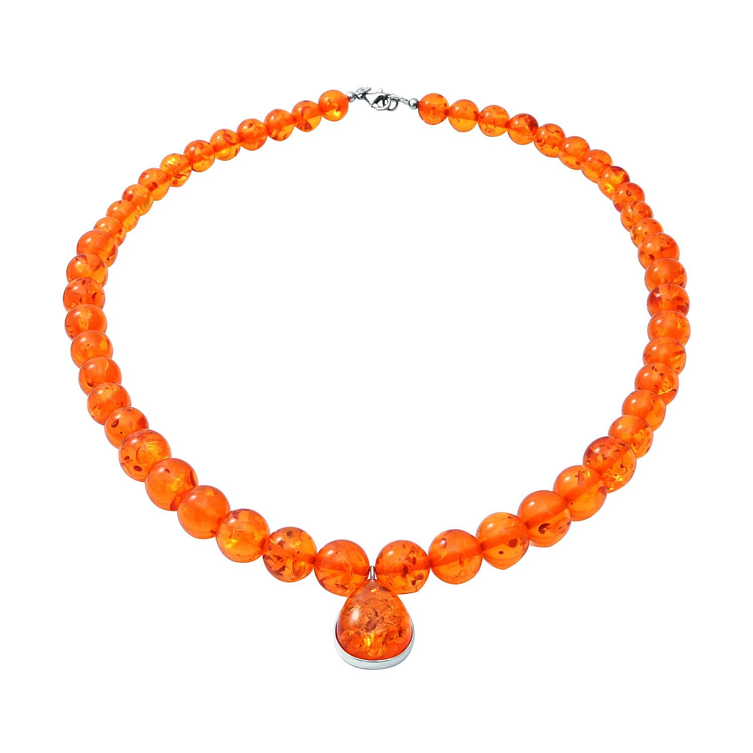 Natural Baltic Amber Beads Necklace (Size - 20 ) and Beads Pendant  in Rhodium Overlay Sterling Silver