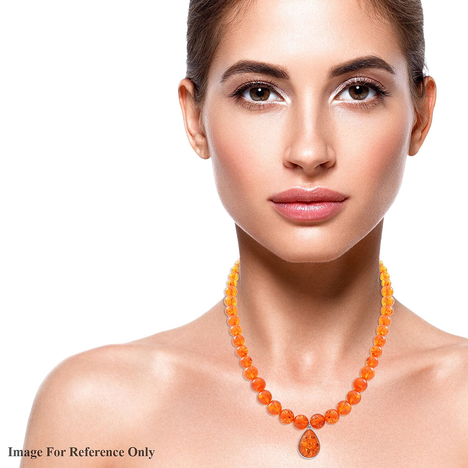 Natural Baltic Amber Beads Necklace (Size - 20 ) and Beads Pendant  in Rhodium Overlay Sterling Silver