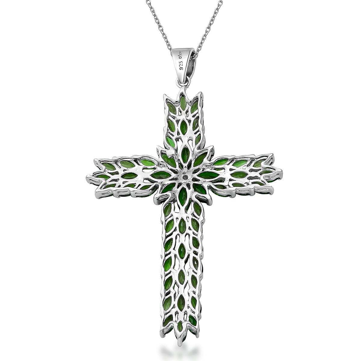 Natural Chrome Diopside Pendant with Chain (18 inch) in Rhodium Overlay Sterling Silver  8.250 Ct.
