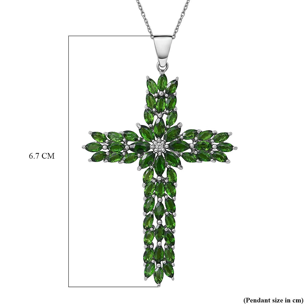Natural Chrome Diopside Pendant with Chain (18 inch) in Rhodium Overlay Sterling Silver  8.250 Ct.