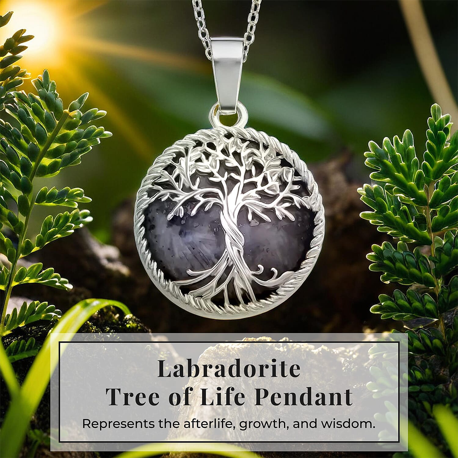 Labradorite Tree of Life Pendant with Chain (Size 20)