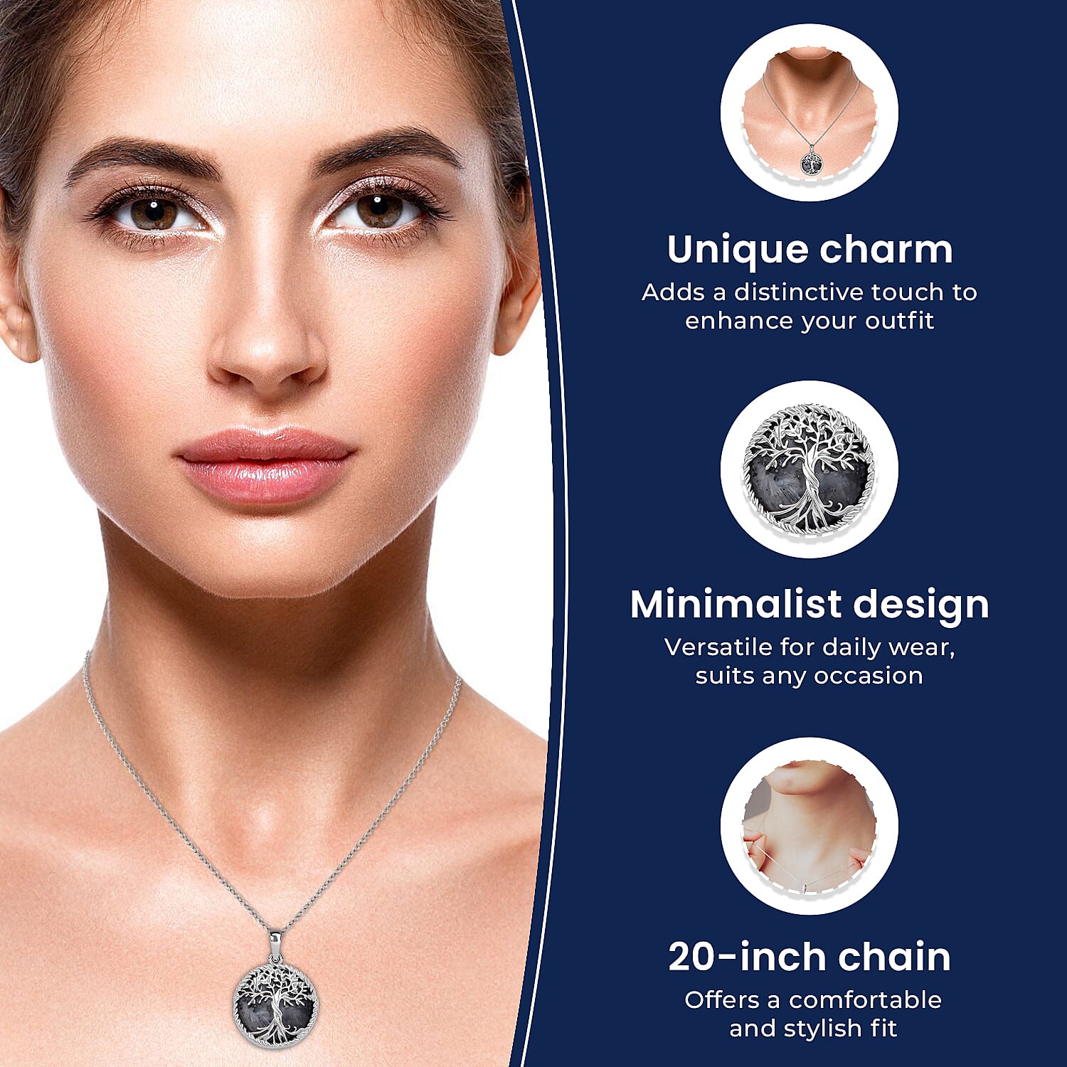 Labradorite Tree of Life Pendant with Chain (Size 20)