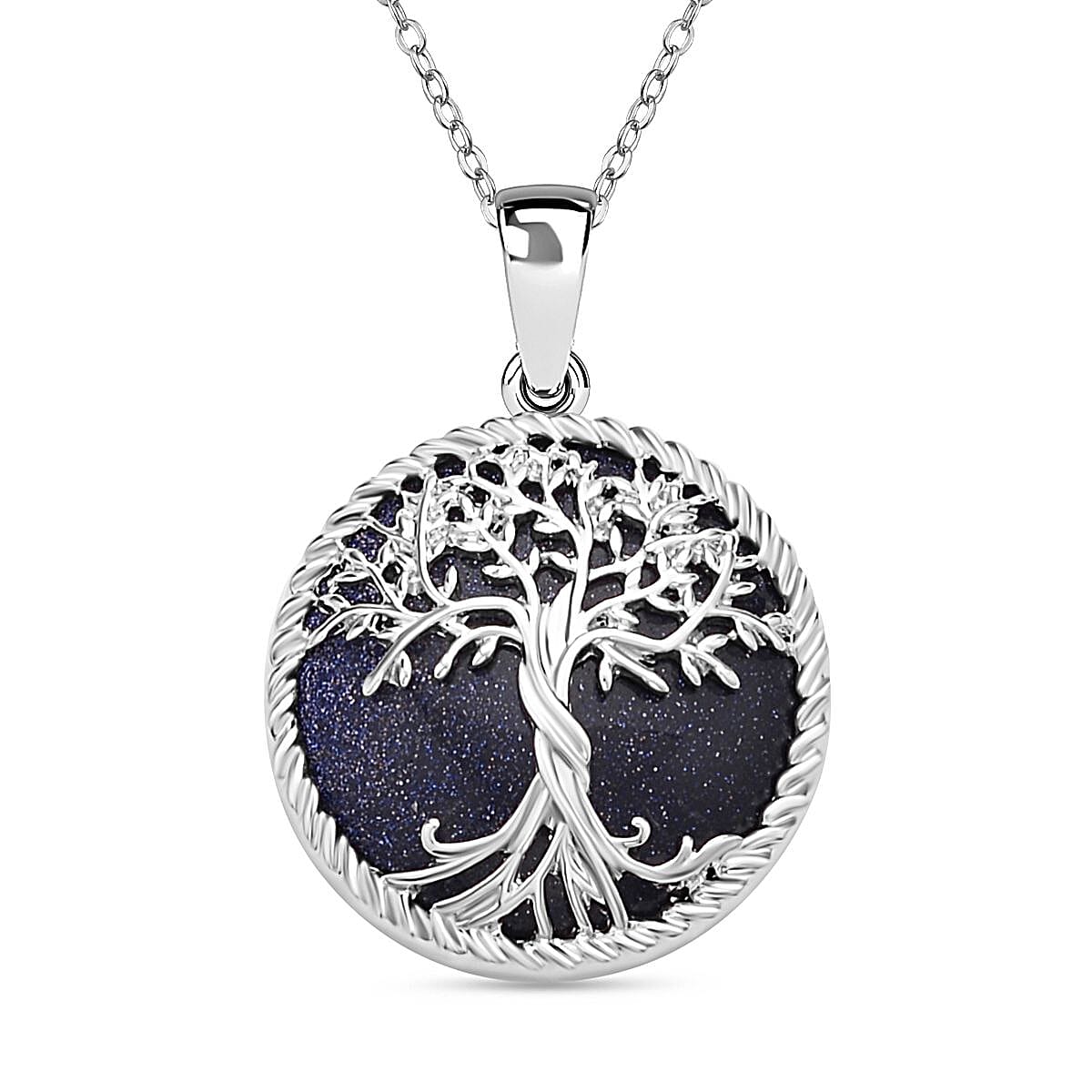 Blue Sandstone Tree of Life Pendant with Chain (Size 20)