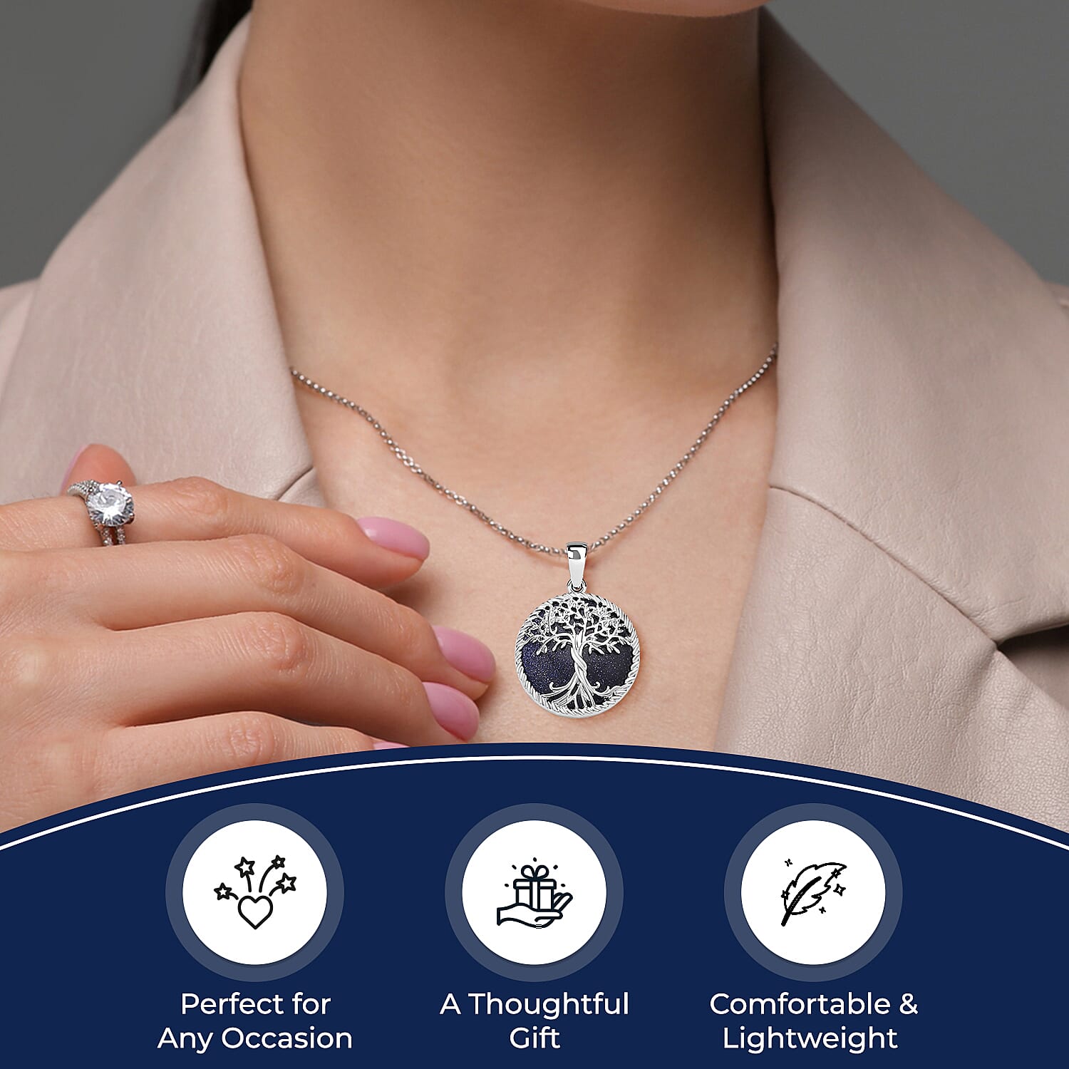 Blue Sandstone Tree of Life Pendant with Chain (Size 20)