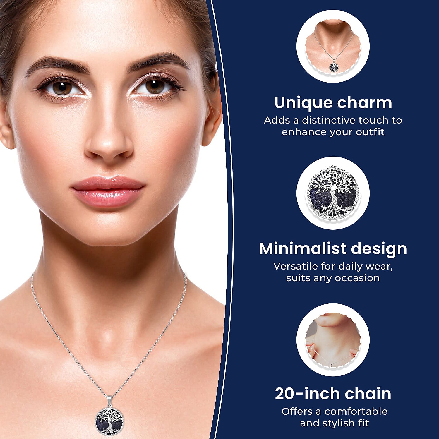 Blue Sandstone Tree of Life Pendant with Chain (Size 20)