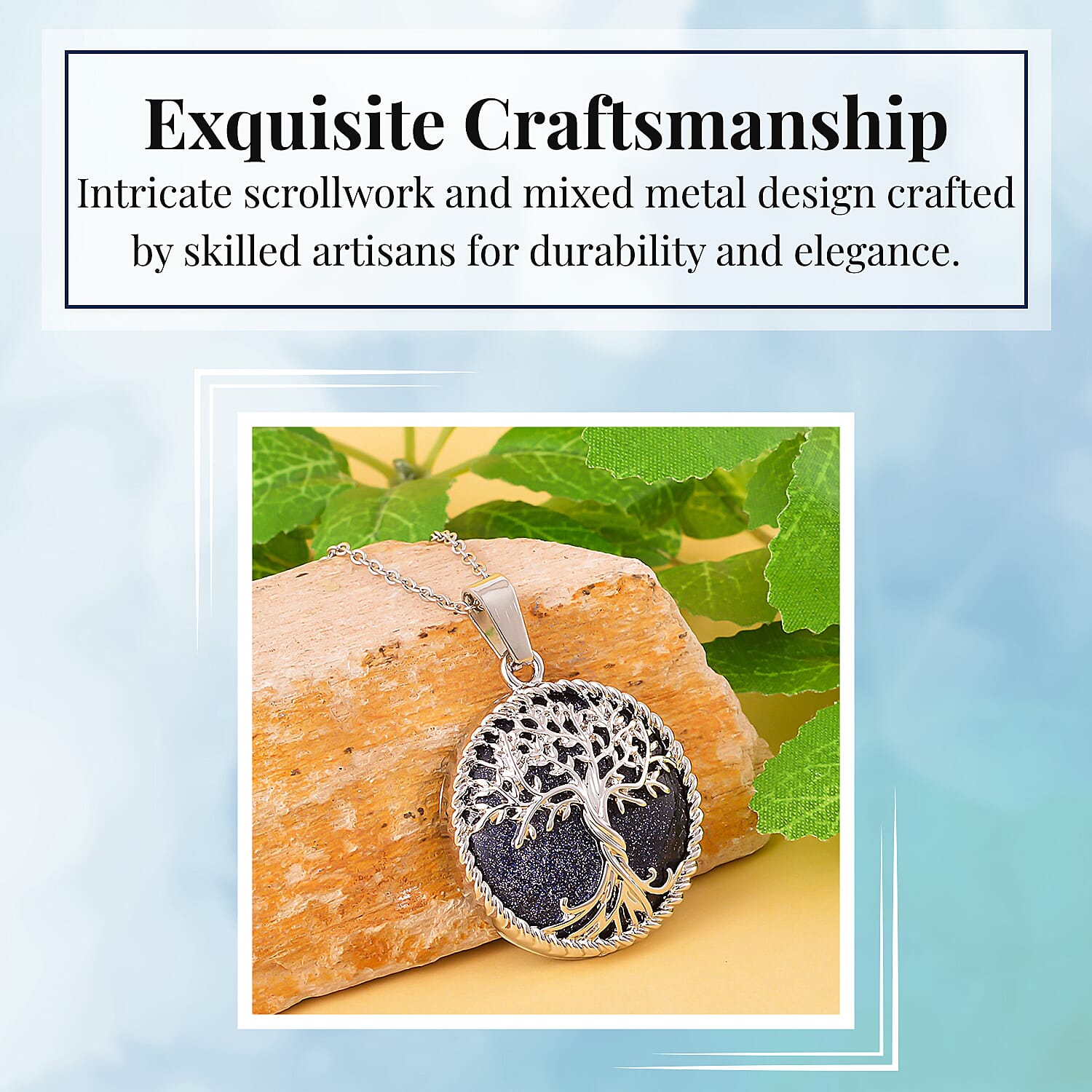 Blue Sandstone Tree of Life Pendant with Chain (Size 20)