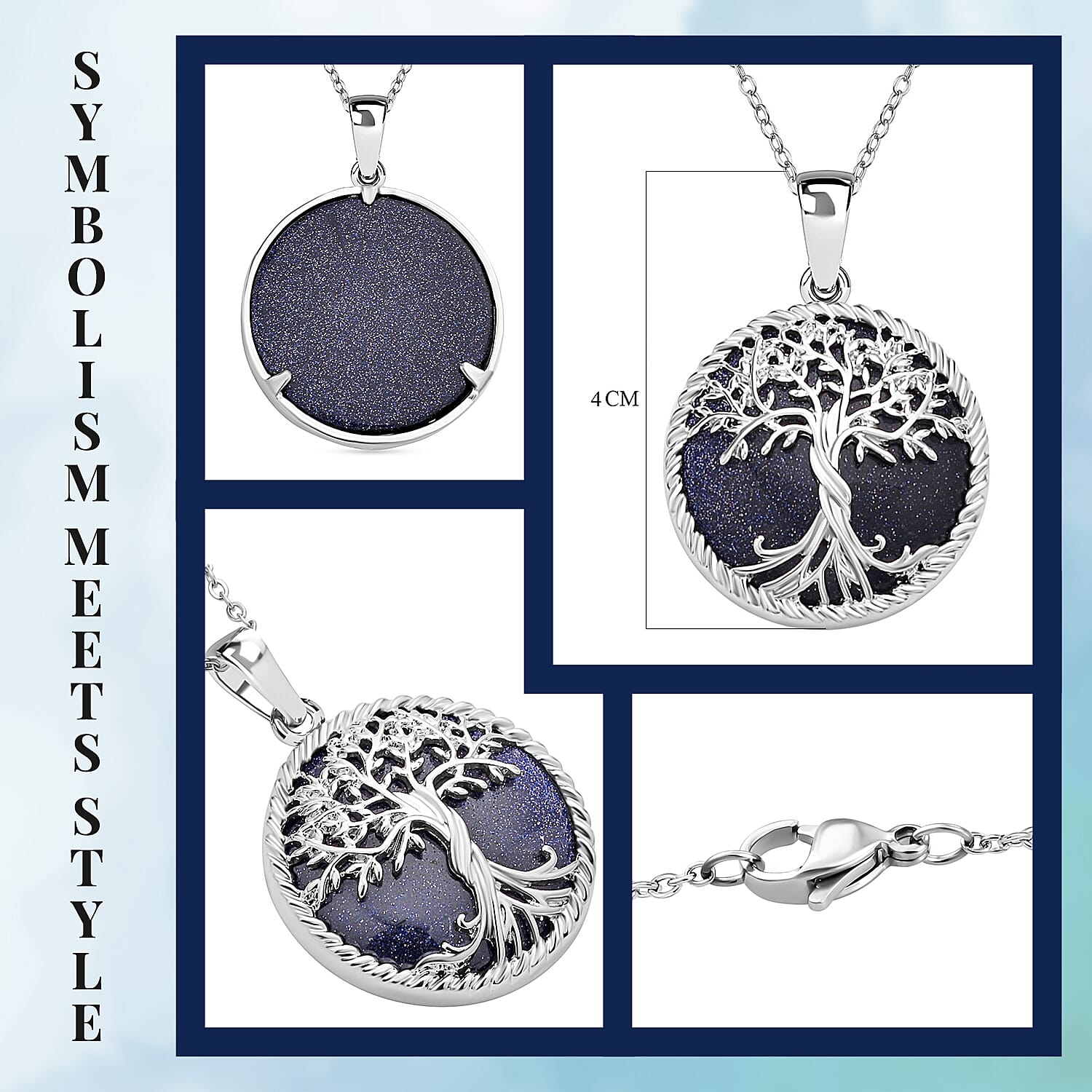 Blue Sandstone Tree of Life Pendant with Chain (Size 20)