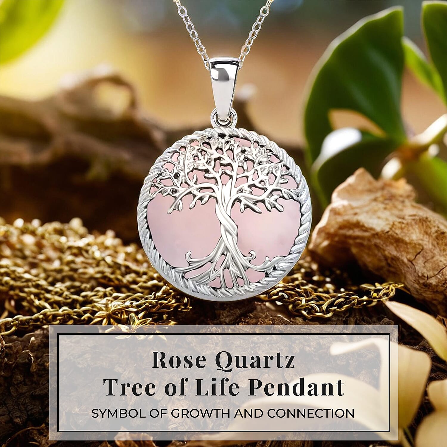 Rose Quartz Tree of Life Pendant with Chain (Size 20)