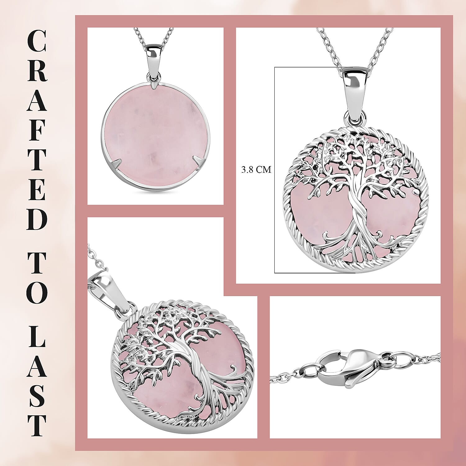 Rose quartz tree of store life necklace