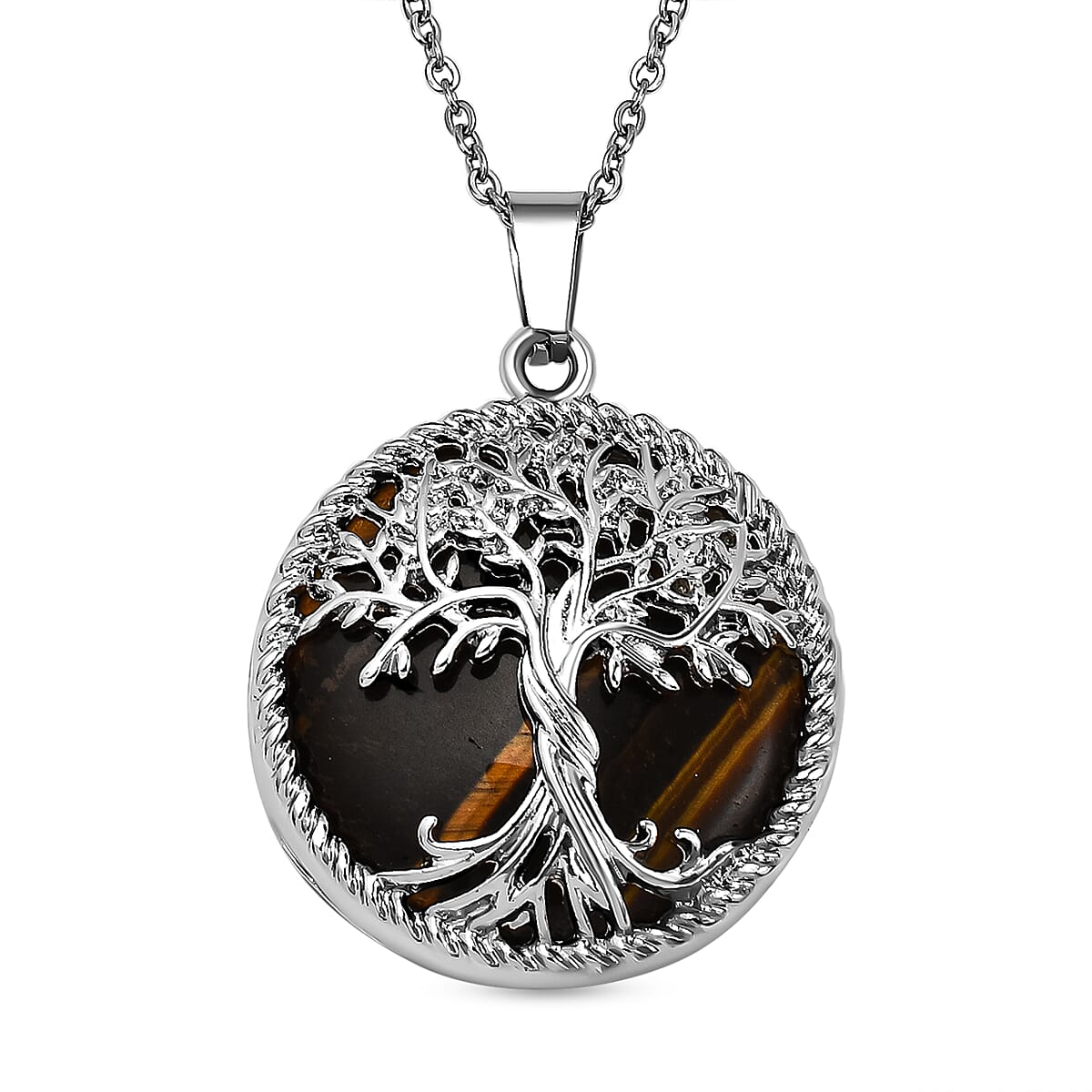 Yellow Tigers Eye Tree of Life Pendant with Chain (Size 20)