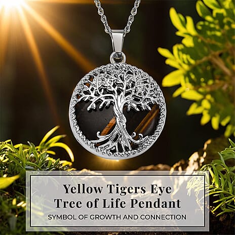 Yellow Tigers Eye Tree of Life Pendant with Chain (Size 20)