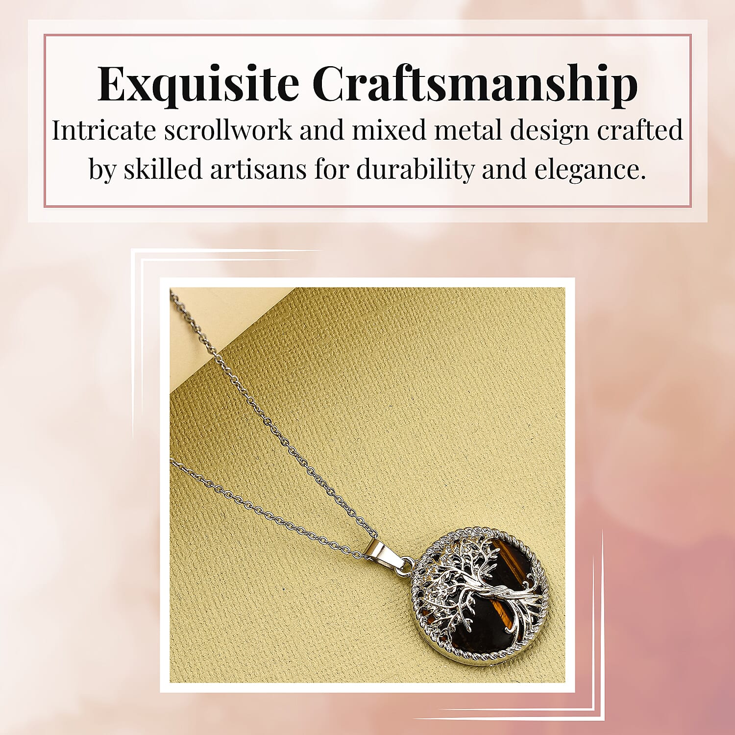 Yellow Tigers Eye Tree of Life Pendant with Chain (Size 20)