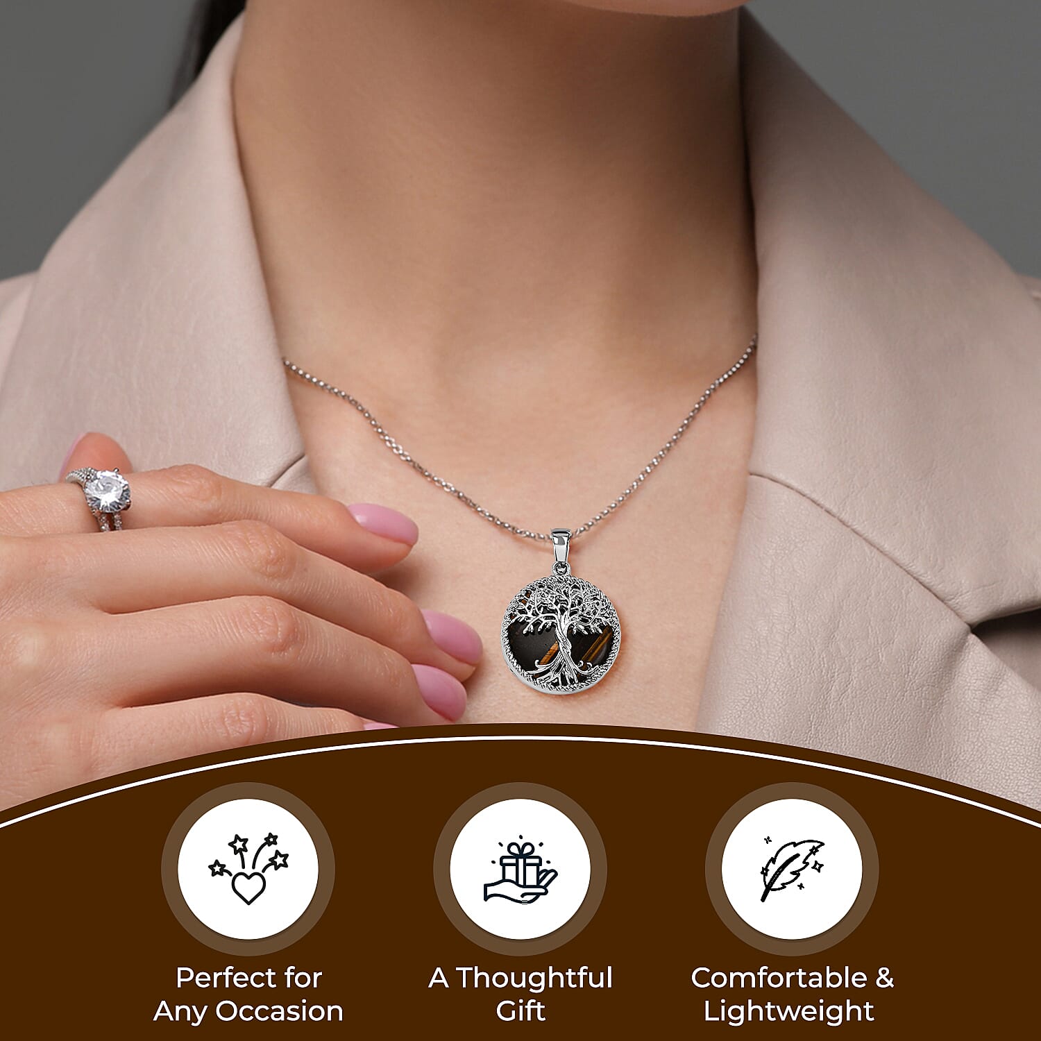 Yellow Tigers Eye Tree of Life Pendant with Chain (Size 20)