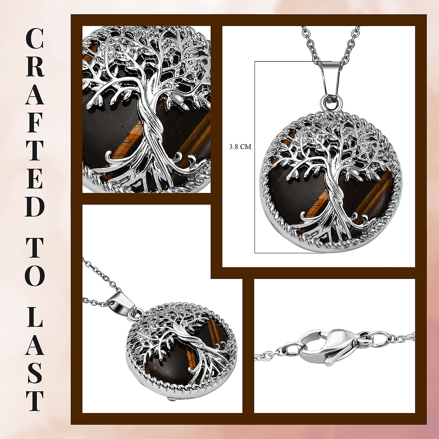 Yellow Tigers Eye Tree of Life Pendant with Chain (Size 20)