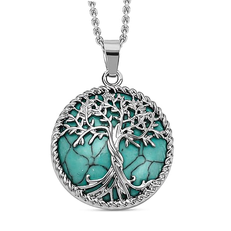 Blue Howlite Tree of Life Pendant with Chain (Size 20)