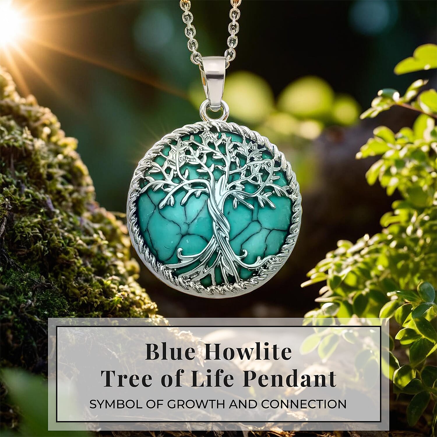 Blue Howlite Tree of Life Pendant with Chain (Size 20)