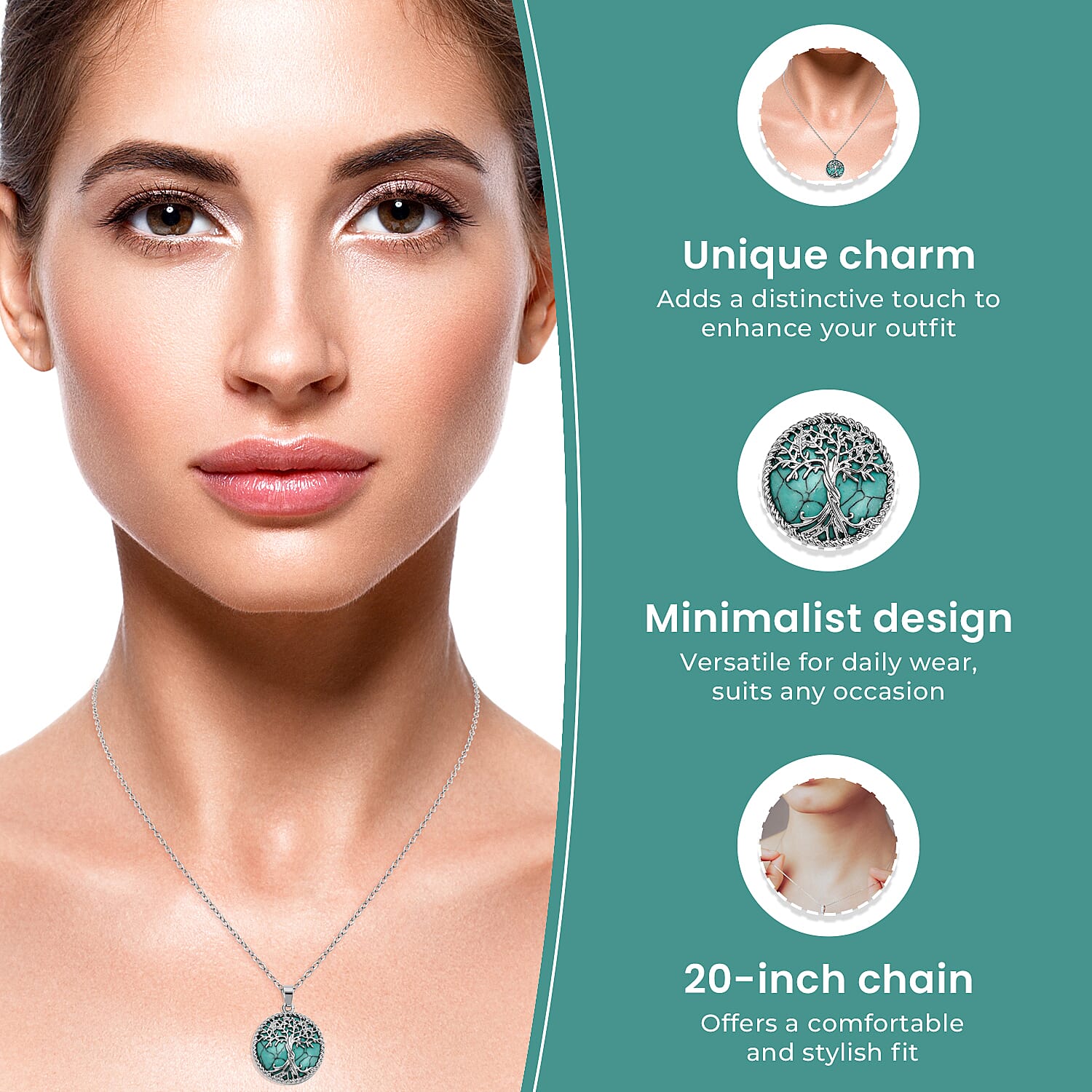 Blue Howlite Tree of Life Pendant with Chain (Size 20)