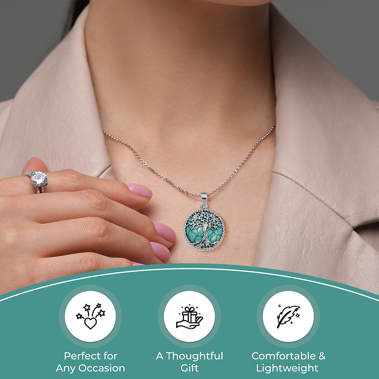 Blue Howlite Tree of Life Pendant with Chain (Size 20)