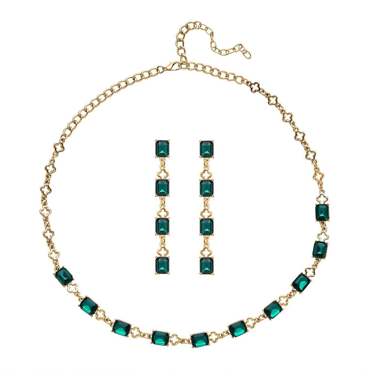 2 Piece Set - Simulated Indicolite Station Necklace (Size 22-2 Inch Ext.) and Dangle Earrings