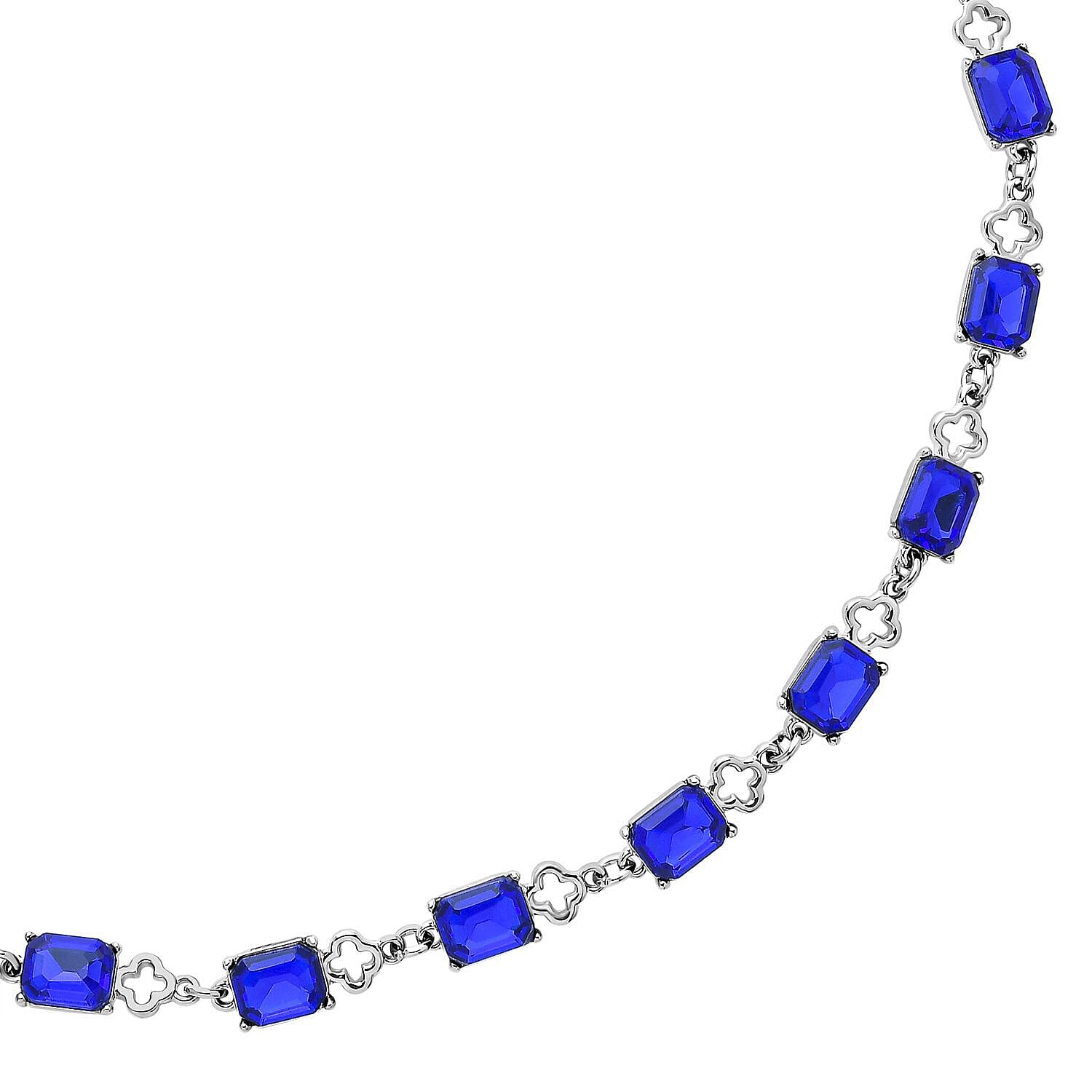 2 Piece Set - Simulated Blue Sapphire Station Necklace (Size 22-2 Inch Ext) and Dangle Earrings